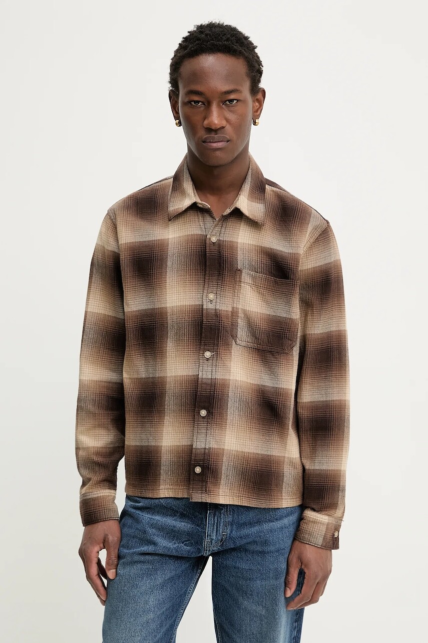 Bavlnená košeľa Hollister Co. hnedá farba, regular, s klasickým golierom, KI325-5245-428