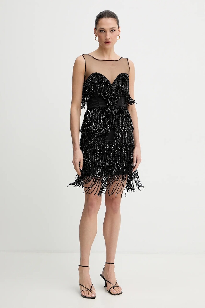 Šaty Bardot čierna farba, mini, rovný strih, 60271DB