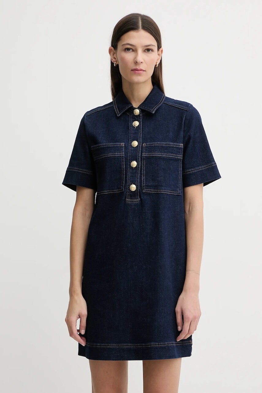 Rifľové šaty Dkny tmavomodrá farba, mini, rovný strih, DJ5D9126