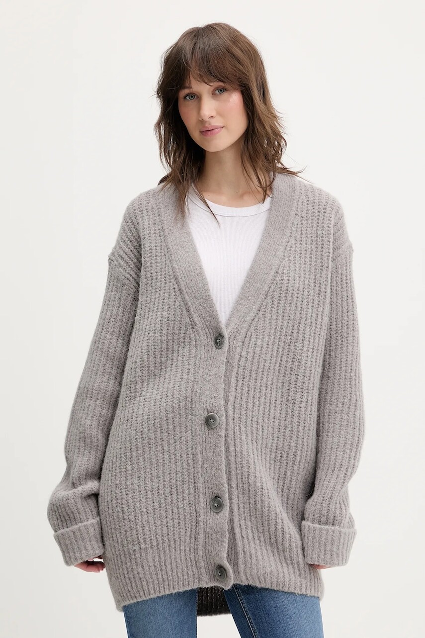 Kardigan s prímesou vlny HUGO Shent šedá farba, 50554076