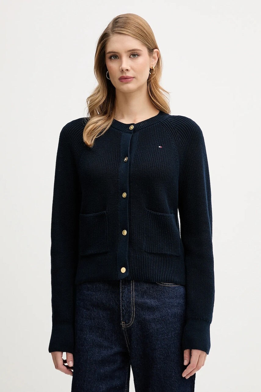 Bavlnený kardigán Tommy Hilfiger tmavomodrá farba, ľahký, WW0WW48795