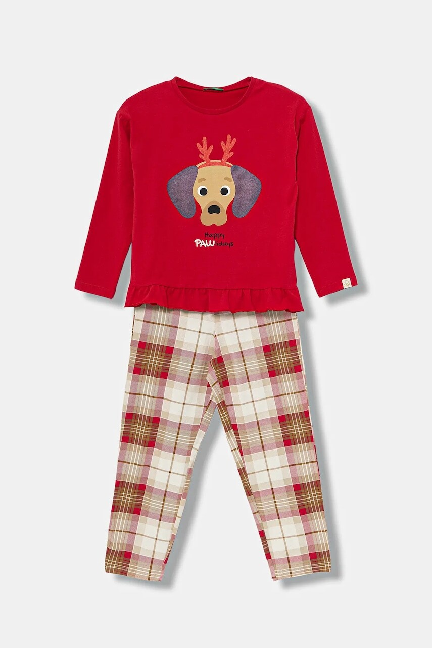 Detské pyžamo United Colors of Benetton červená farba, s potlačou, 3DKE0P07Z