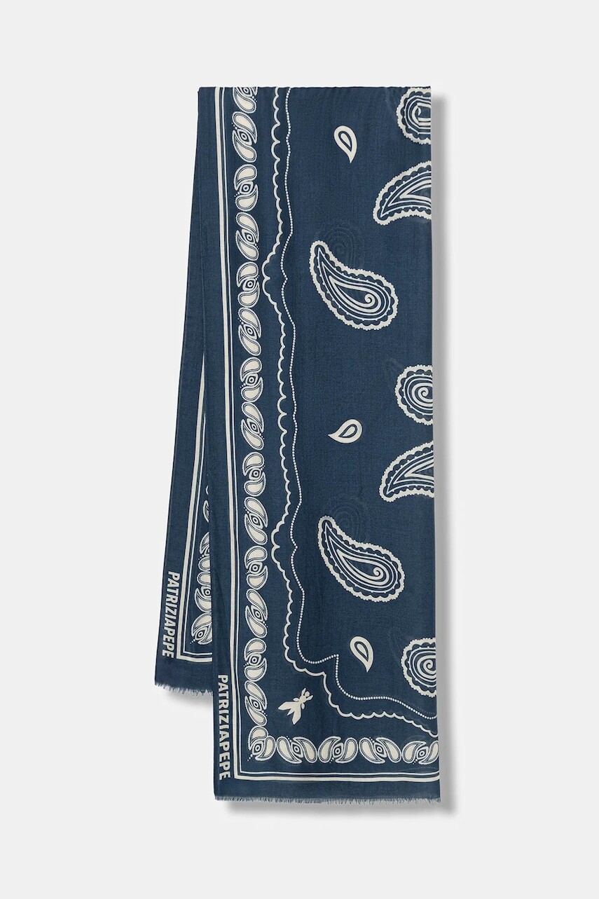 Šál s prímesou hodvábu Patrizia Pepe modrá farba, vzorovaný, 8F0126 A706