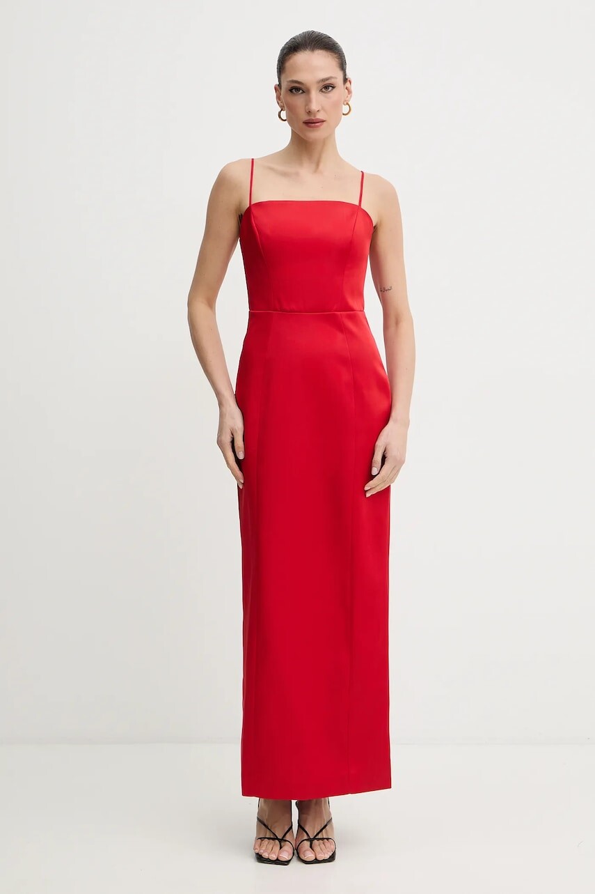 Šaty Bardot červená farba, midi, rovný strih, 60179DB