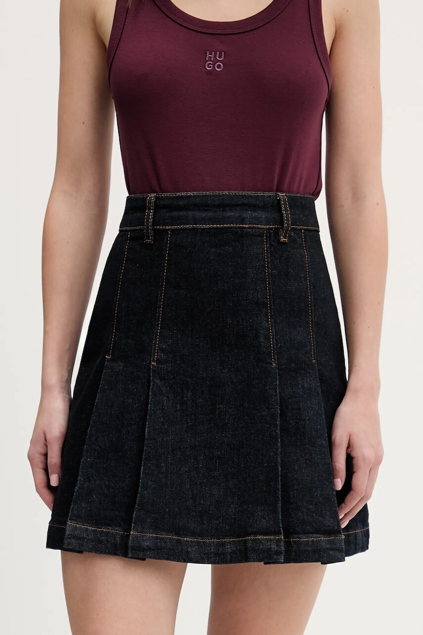 Sukňa HUGO Gerelise tmavomodrá farba, mini, áčkový strih, 50556742