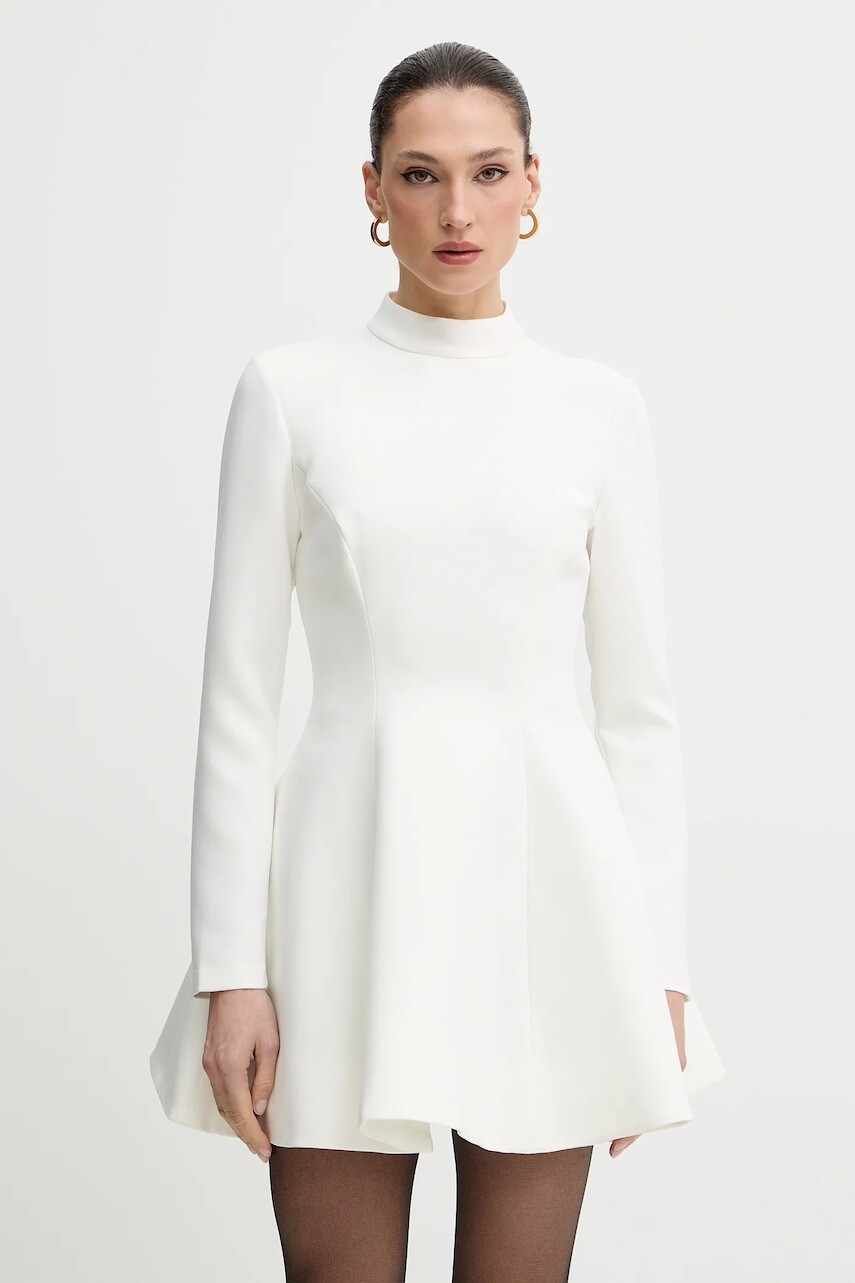 Šaty Bardot béžová farba, mini, áčkový strih, 60238DB