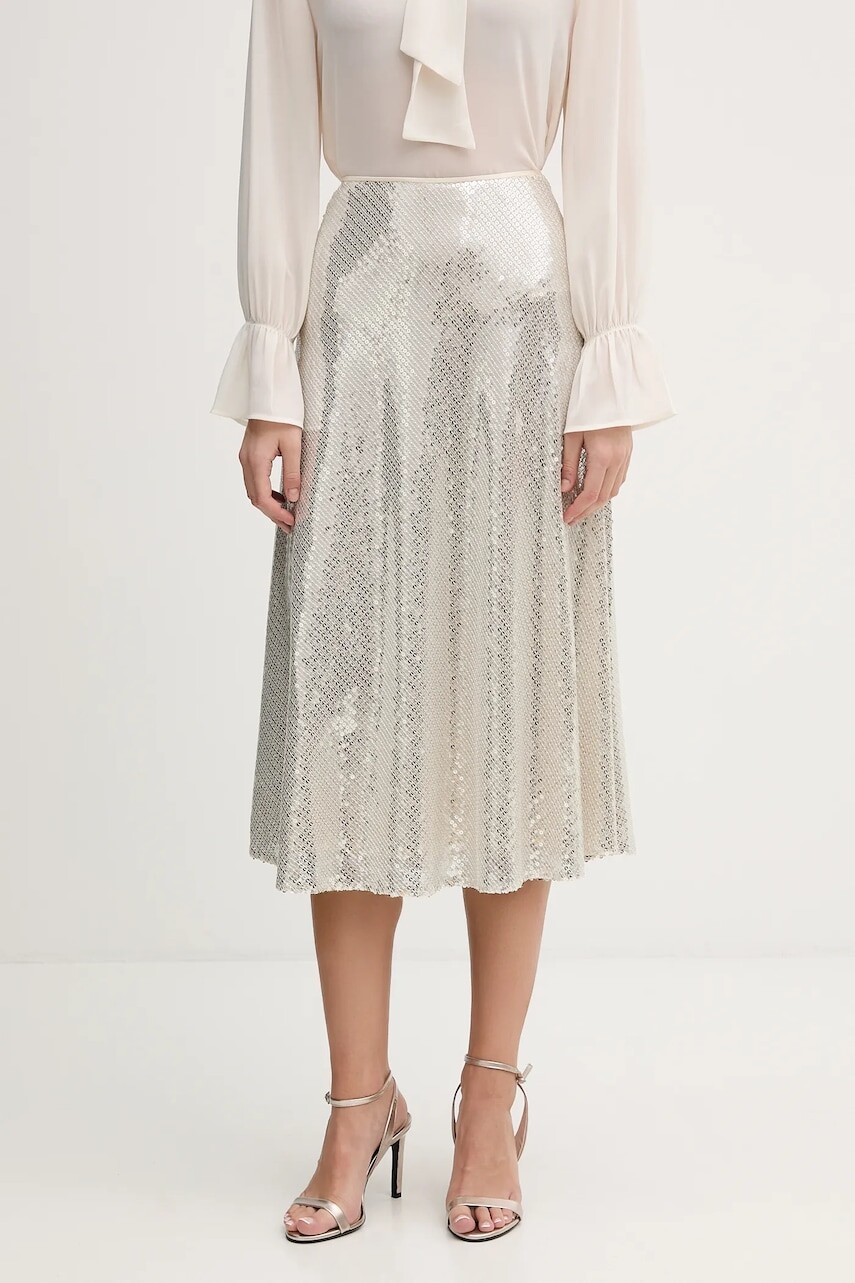 Sukňa OUI strieborná farba, midi, áčkový strih, 96029