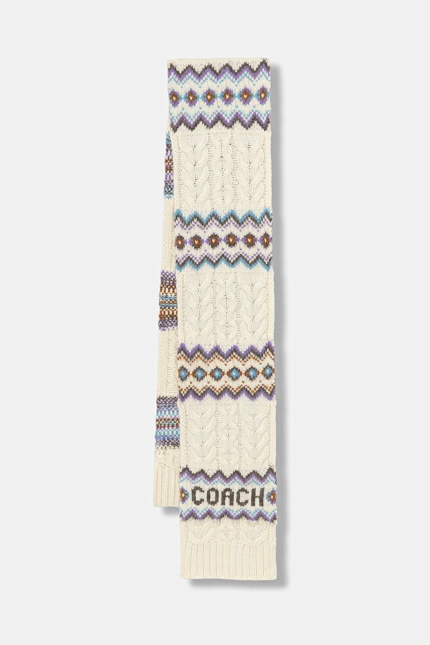Šál s prímesou vlny Coach béžová farba, vzorovaný, 29COWC540661