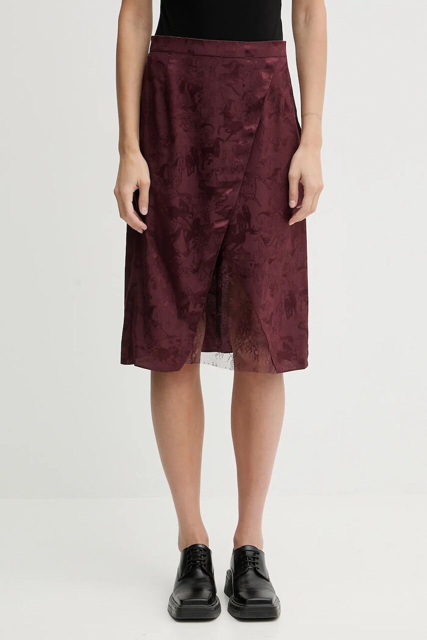 Hodvábna sukňa ZADIG&VOLTAIRE bordová farba, mini, rovný strih, WWSK01620