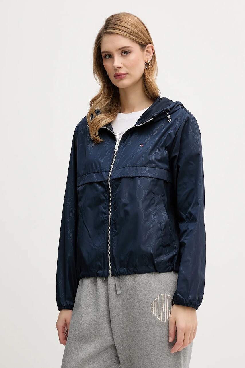 Bunda Tommy Hilfiger tmavomodrá farba, prechodná, WW0WW48001