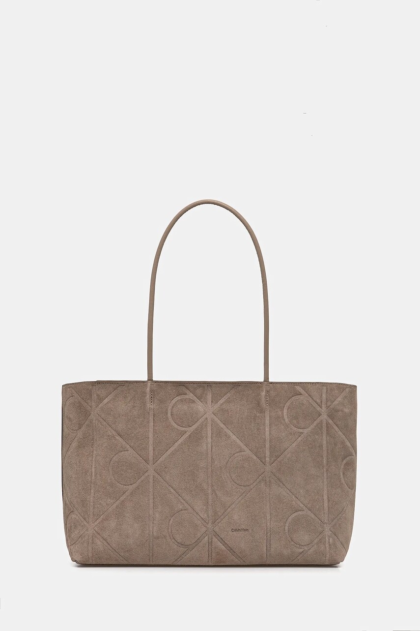 Semišová kabelka Calvin Klein béžová farba, LV04F3334G