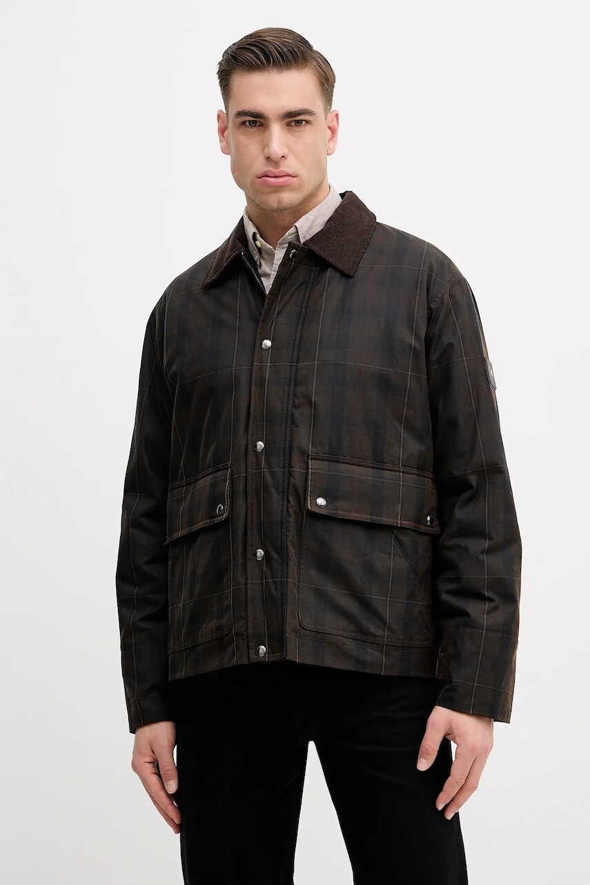 Bavlnená bunda Tommy Hilfiger hnedá farba, prechodná, MW0MW42566