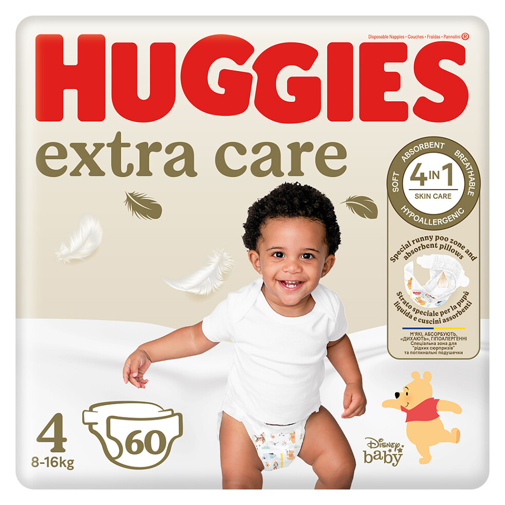 HUGGIES Detské plienky Extra Care 4 veľkosť 8-16 kg 60 kusov, poškodený obal