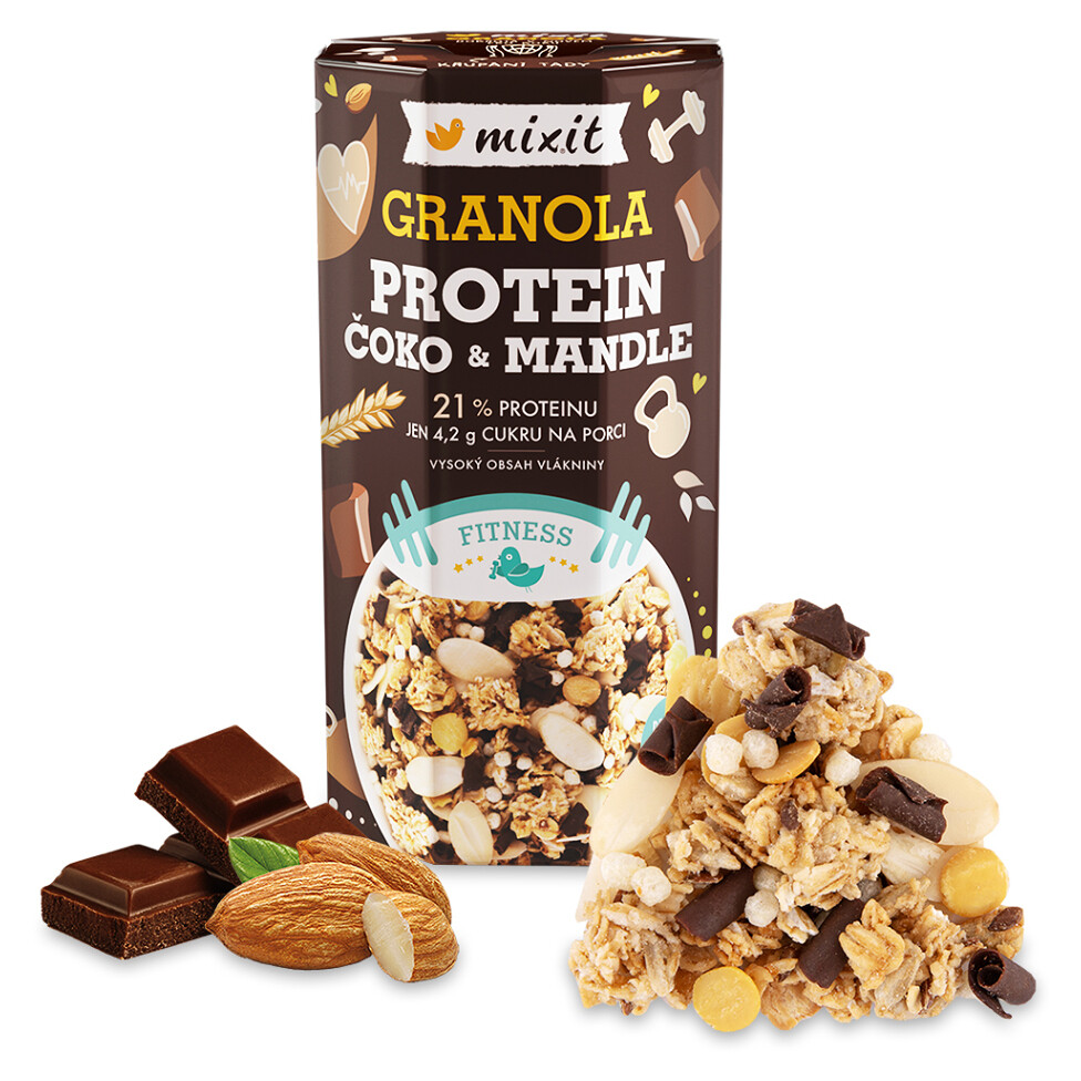 MIXIT Proteínová granola čoko a mandle 450 g, poškodený obal