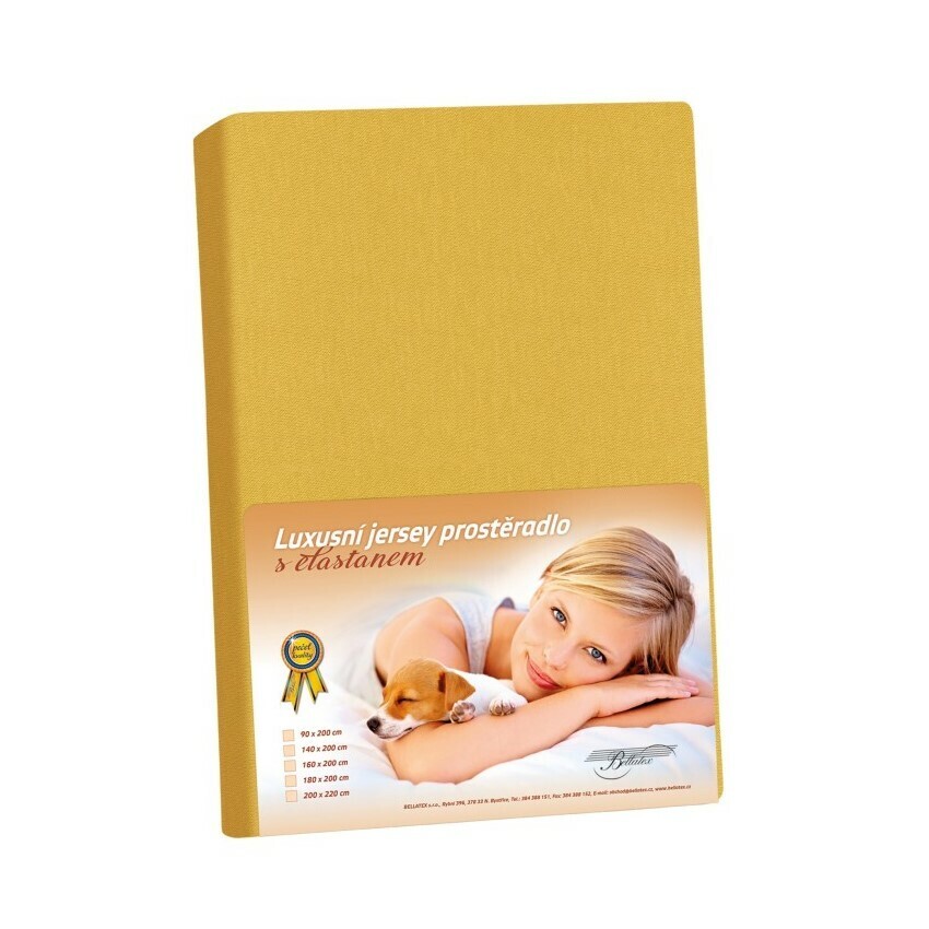 Bellatex Jersey prestieradlo s elastanom horčicová, 200 x 220 cm