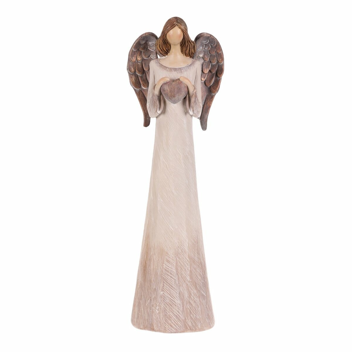 Polyresinový Anjel so srdcom 26 cm, béžovo-medená