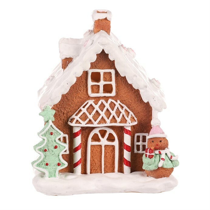 Vianočná dekorácia Domček perníkový zdobený, polyresin, LED