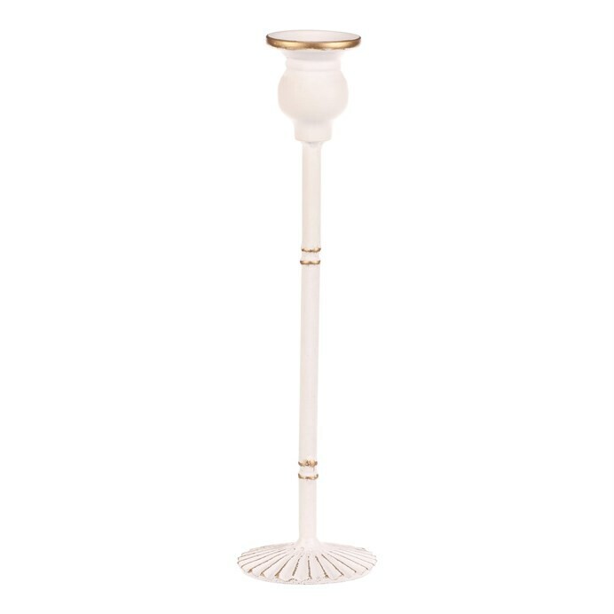 Kovový svietnik na kónickú sviečku, 30 cm, biela, 30 cm