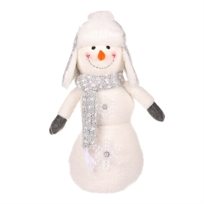 Vianočná dekorácia Snehuliak s LED hviezdami, v. 40 cm, biela