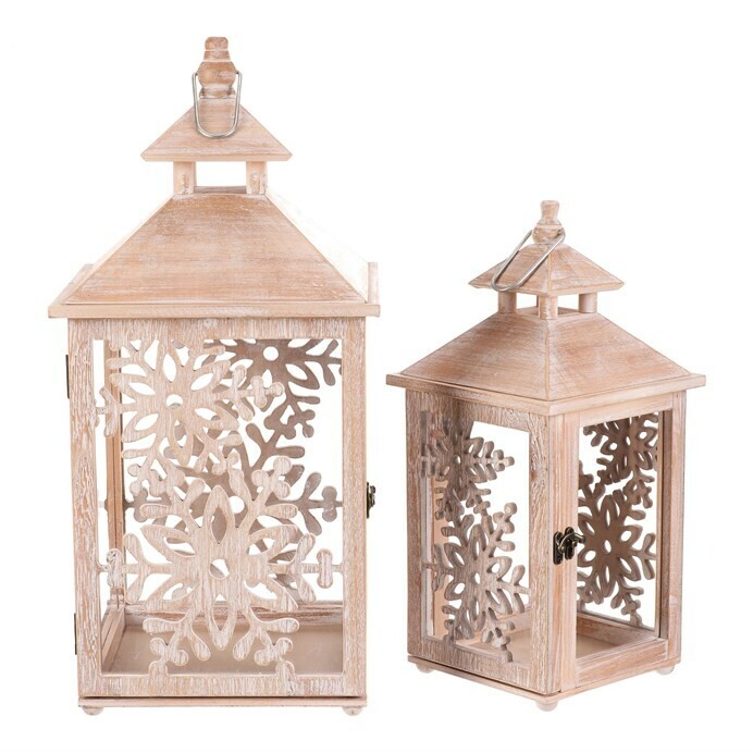 Súprava drevených lampášov Vločka 2 ks, prírodná