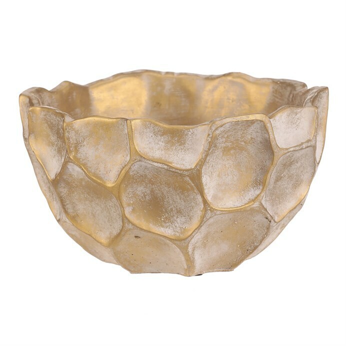 Betónový obal na kvety Plástev - okrúhla miska, veľ. M, béžovo-zlatá