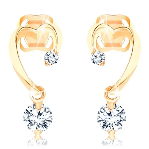 Diamantové zlaté náušnice 585 - neúplný obrys srdca, dva ligotavé brilianty