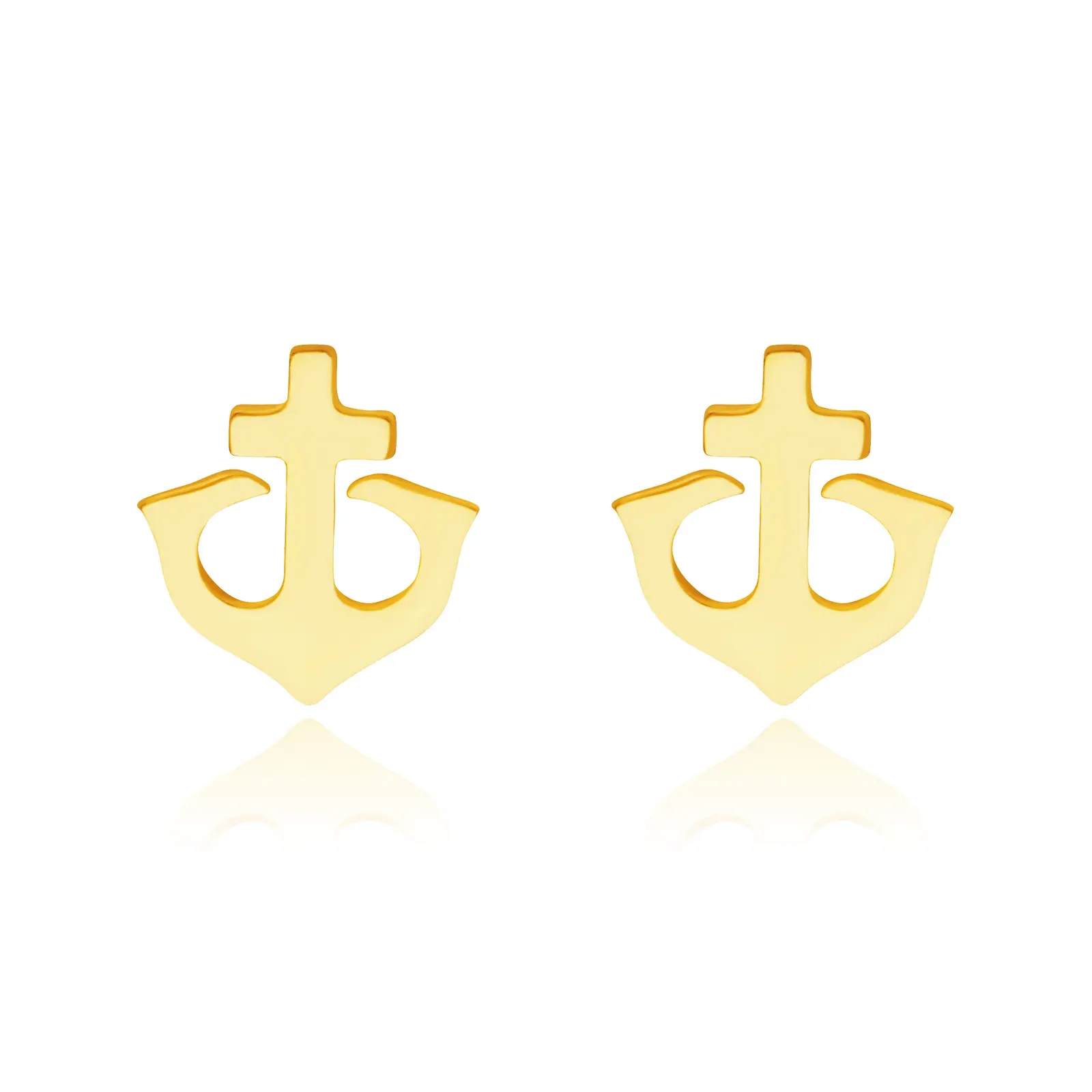 Náušnice zo 14K zlata - námornícka kotva, hladký povrch, puzetky