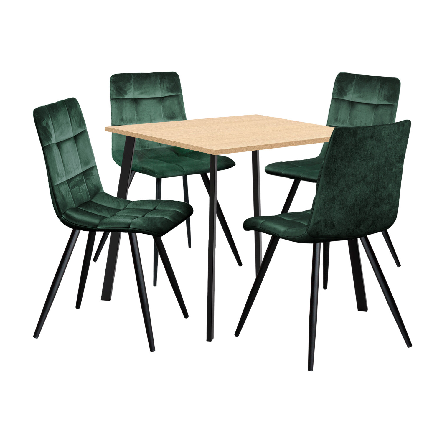 Jedálenský stôl 80x80 BERGEN dub + 4 stoličky BERGEN zelený zamat