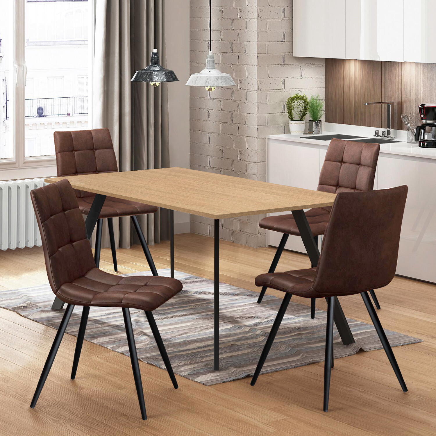 Jedálenský stôl 120x80 BERGEN dub + 4 stoličky BERGEN hnedé mikrovlákno