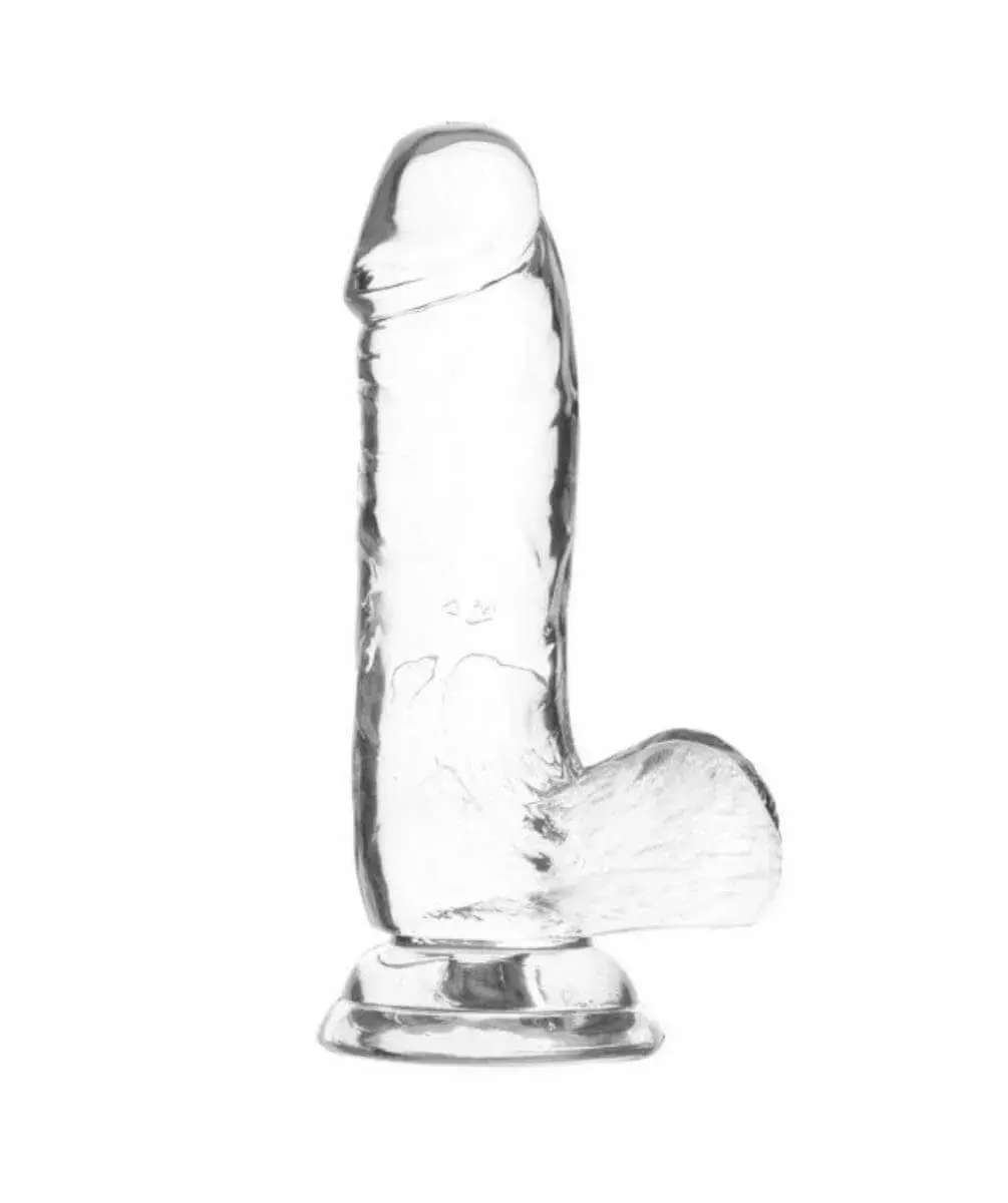 Addiction Crystal - prísavka, semenníky dildo (priehľadné) - 15 cm