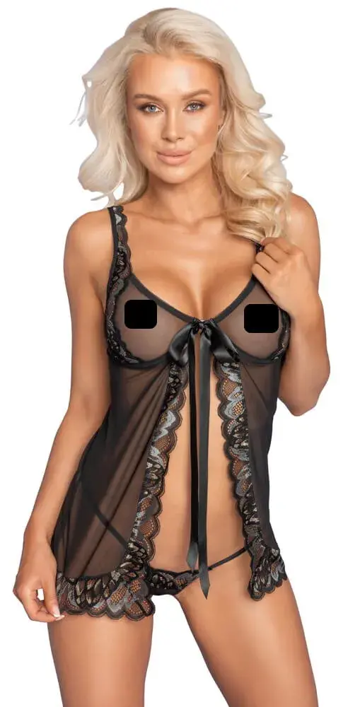 Bozkateľná otvorená babydoll (čierna)