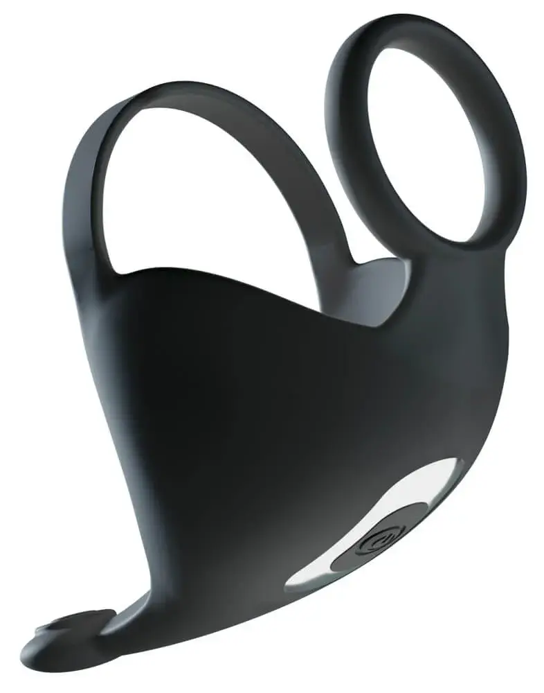 Rebel - akumulátorový krúžok na penis a semenníky s vibráciou (čierny)