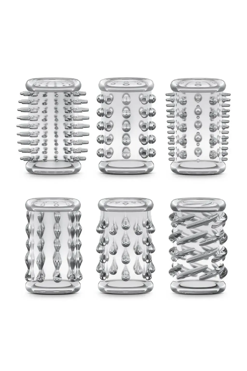 Pevný stisk - sada penisových návlekov - priehľadné (6 ks)