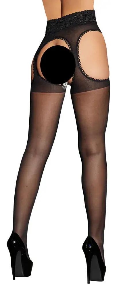 Cottelli - sexi pančuchy s čipkovým pásom (čierne)
