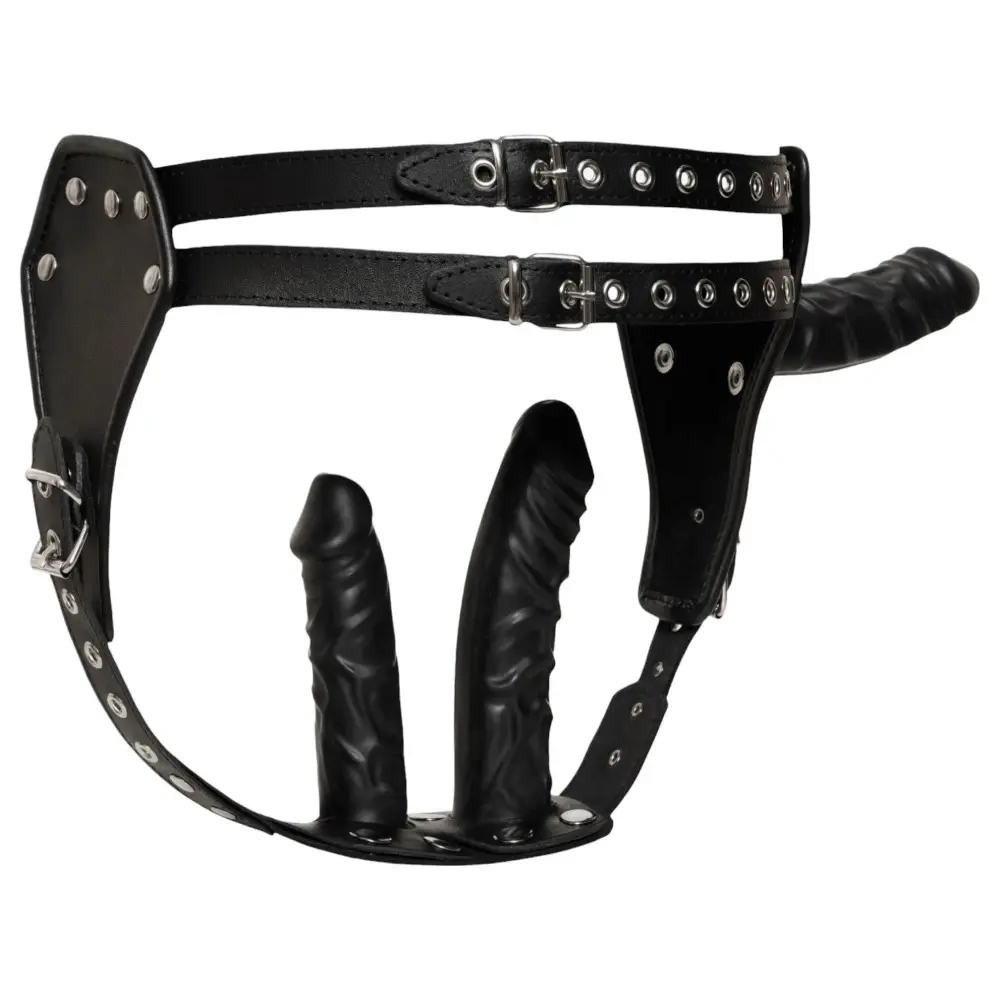 ZADO - Kožené nohavičky s 2 vnútornými dildami (čierne)