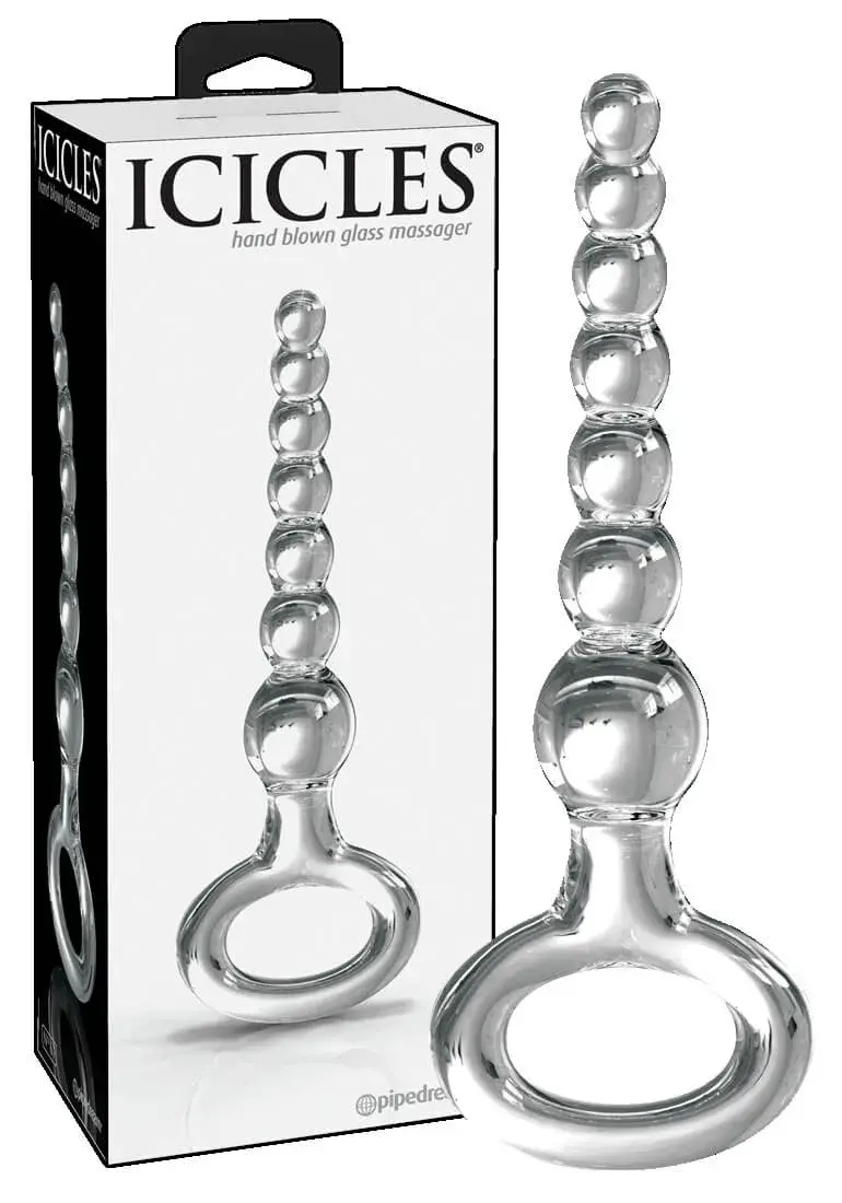 Icicles No. 67 - Sklenené dildo s krúžkom na uchopenie (priehľadné)