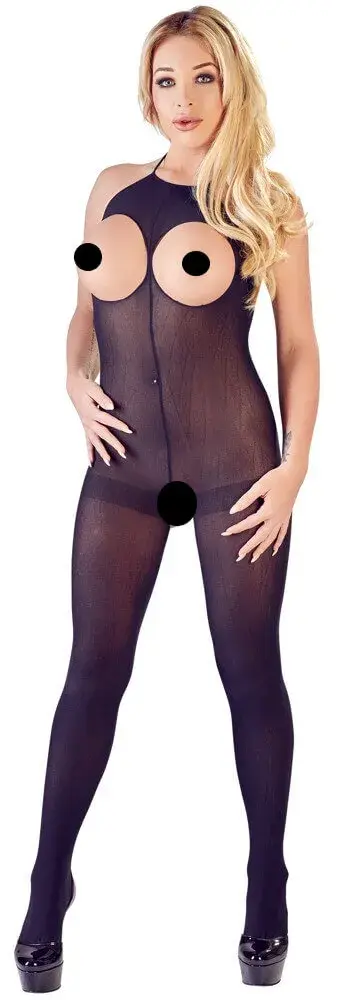 (No:XQSE) Otvorený, krk pripínací sex overal - čierny (S-L)