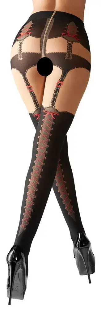 Cottelli - sexy otvorené pančuchy (čierne-červené)