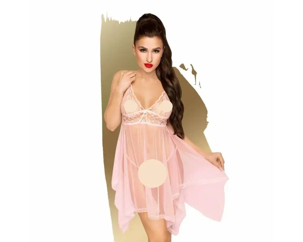 Penthouse Naughty Doll - čipkované šaty a tangá (ružové)