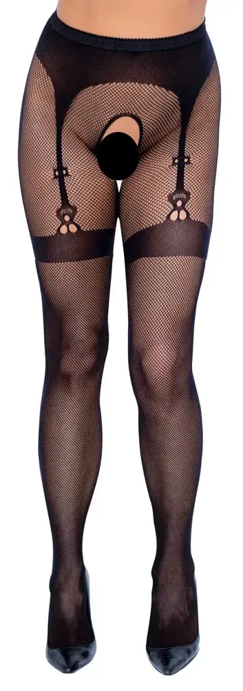 Cottelli Legwear - čierne pančuchy s otvorom - veľkosť S-L