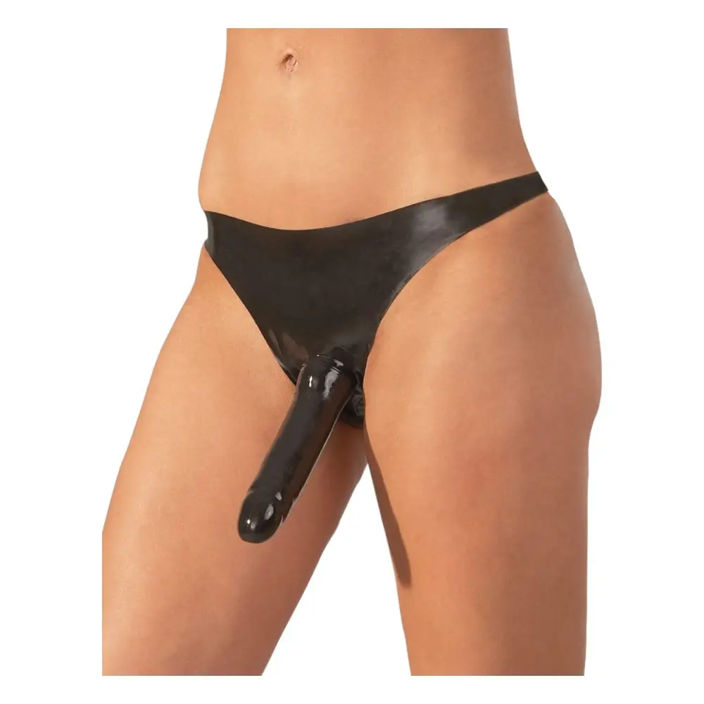 Latex nohavičky s vonkajším dildom - čierne (S-L)