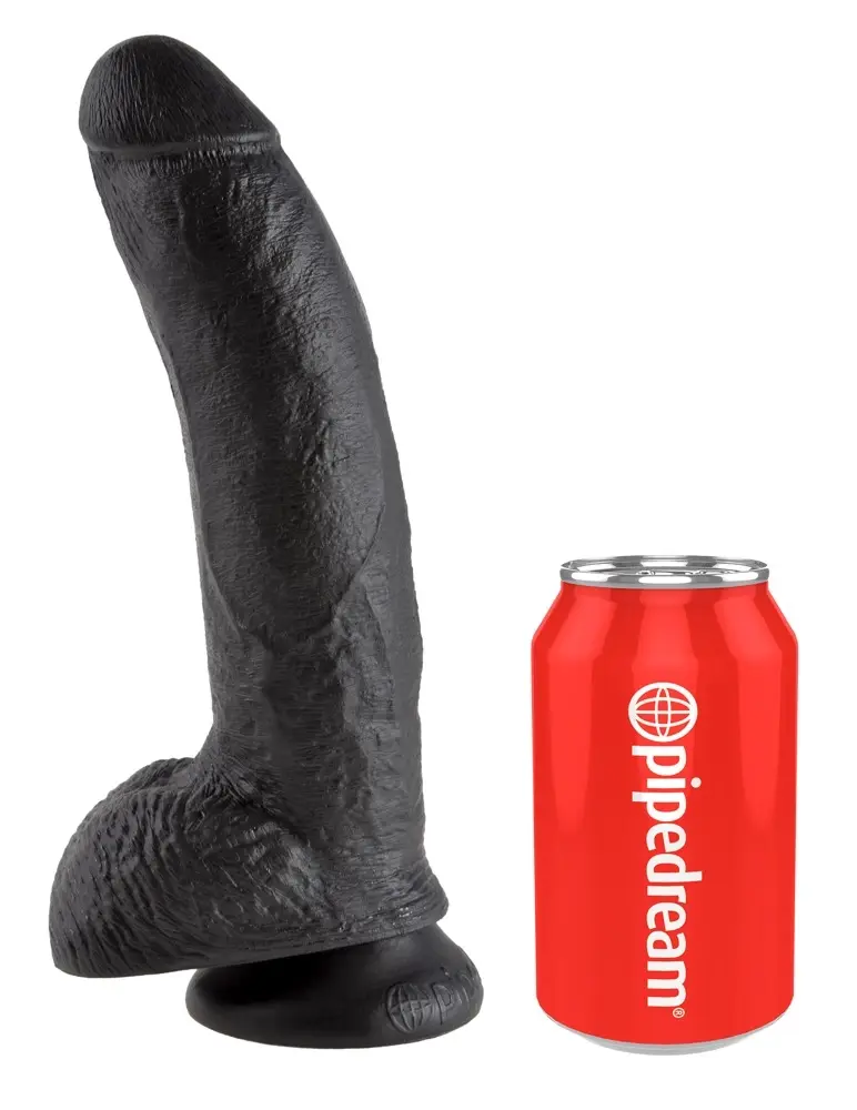 King Cock 9 - veľký prísavkový dildo s miešky (23cm) - čierny