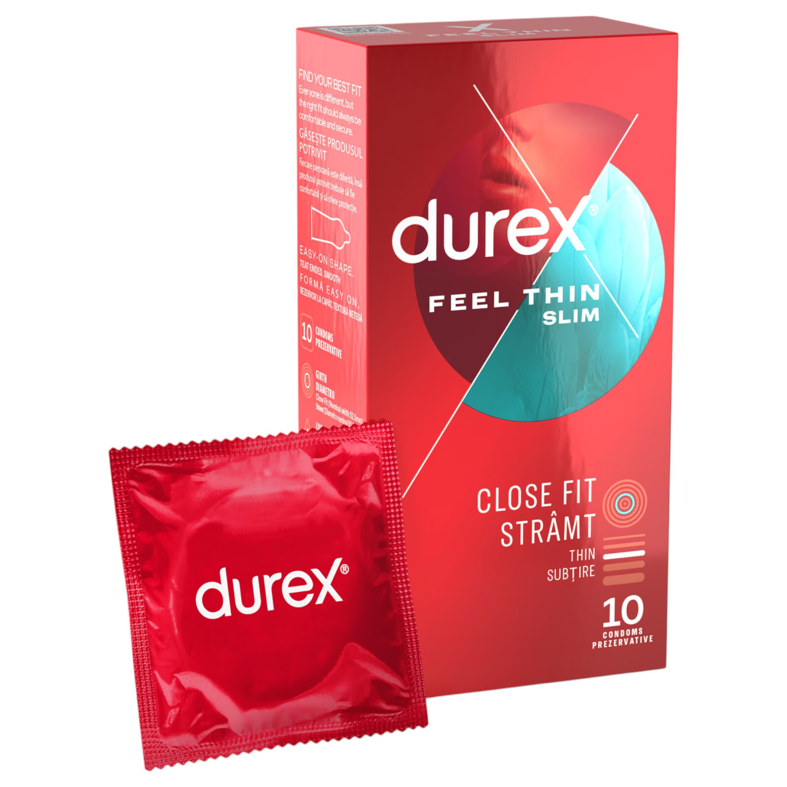 Durex Feel Thin Slim Fit - skutočný pocit kondóm (10 ks)