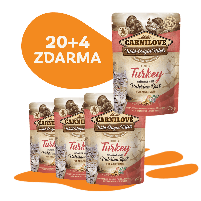 20 + 4 ZDARMA Carnilove Cat Pouch Rich in Turkey Enriched with Valerian 85 g