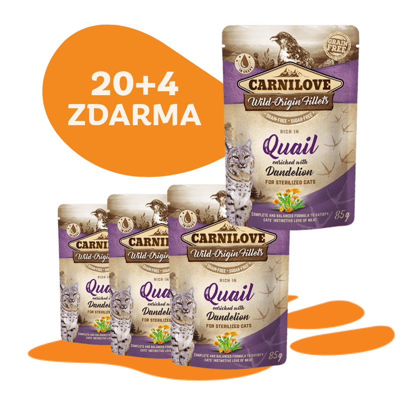 20 + 4 ZDARMA Carnilove Cat Pouch Rich in Quail Enriched with Dandelion for sterilized 85 g