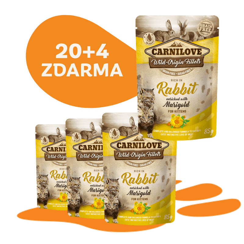 20 + 4 ZDARMA Carnilove Cat Pouch Rich in Rabbit Enriched with Marigold 85 g