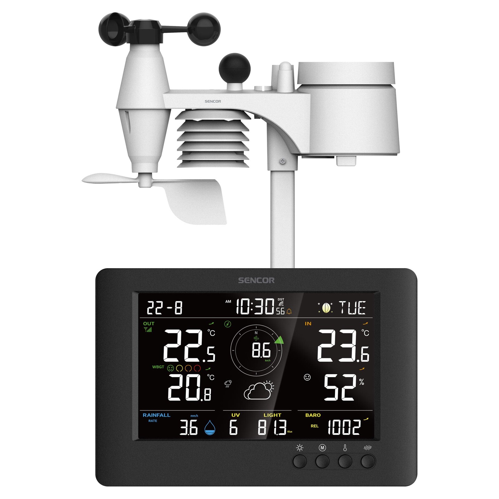 Sencor SWS 9500 Profesionálna WBGT meteorologická stanica s bezdrôtovým senzorom 8 v 1 Predpoveď na 12 ~ 24 hodín založená na zmene tlaku a teploty
