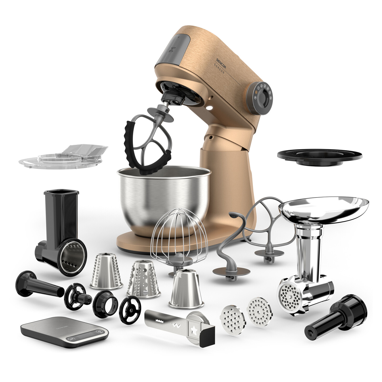 Sencor STM 7630RS Kuchynský robot GORDON Vysokovýkonný 1500 W motor, Robustné celokovové telo s kovovými prevodmi, Dizajn s 3 výstupmi, .