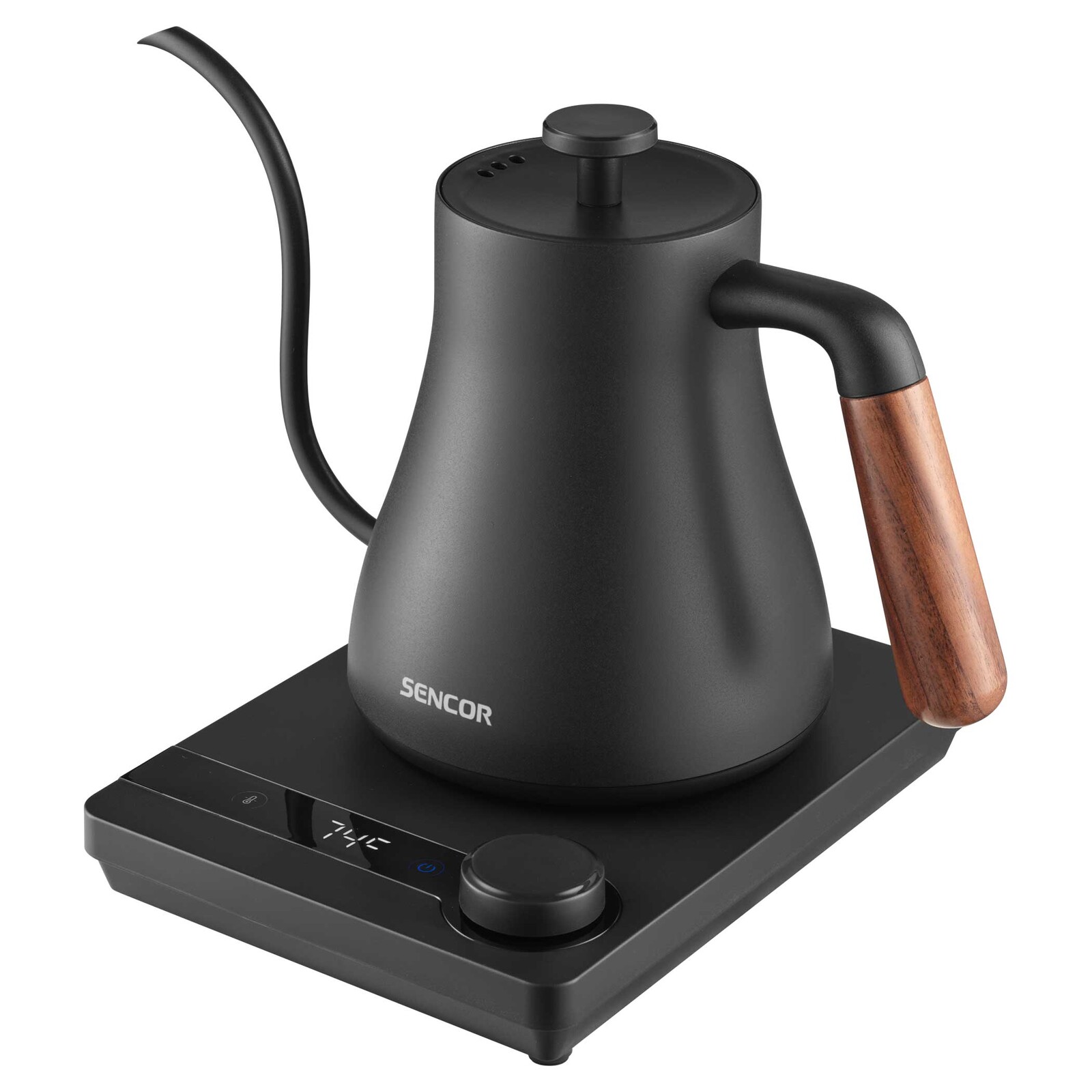 Sencor SWK 2828BK Rýchlovarná kanvica s nastaviteľnou teplotou pre Pour Over Objem 0,6 l 1 000 W skryté výhrevné teleso na rýchle varenie Digitálny