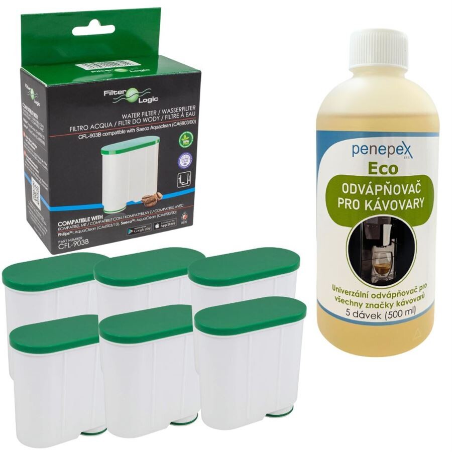 FilterLogic CFL-903B za Saeco/Philips AquaClean CA6903/00-10 (6 ks) + Penepex Eco univerzálny odvápňovač 500 ml